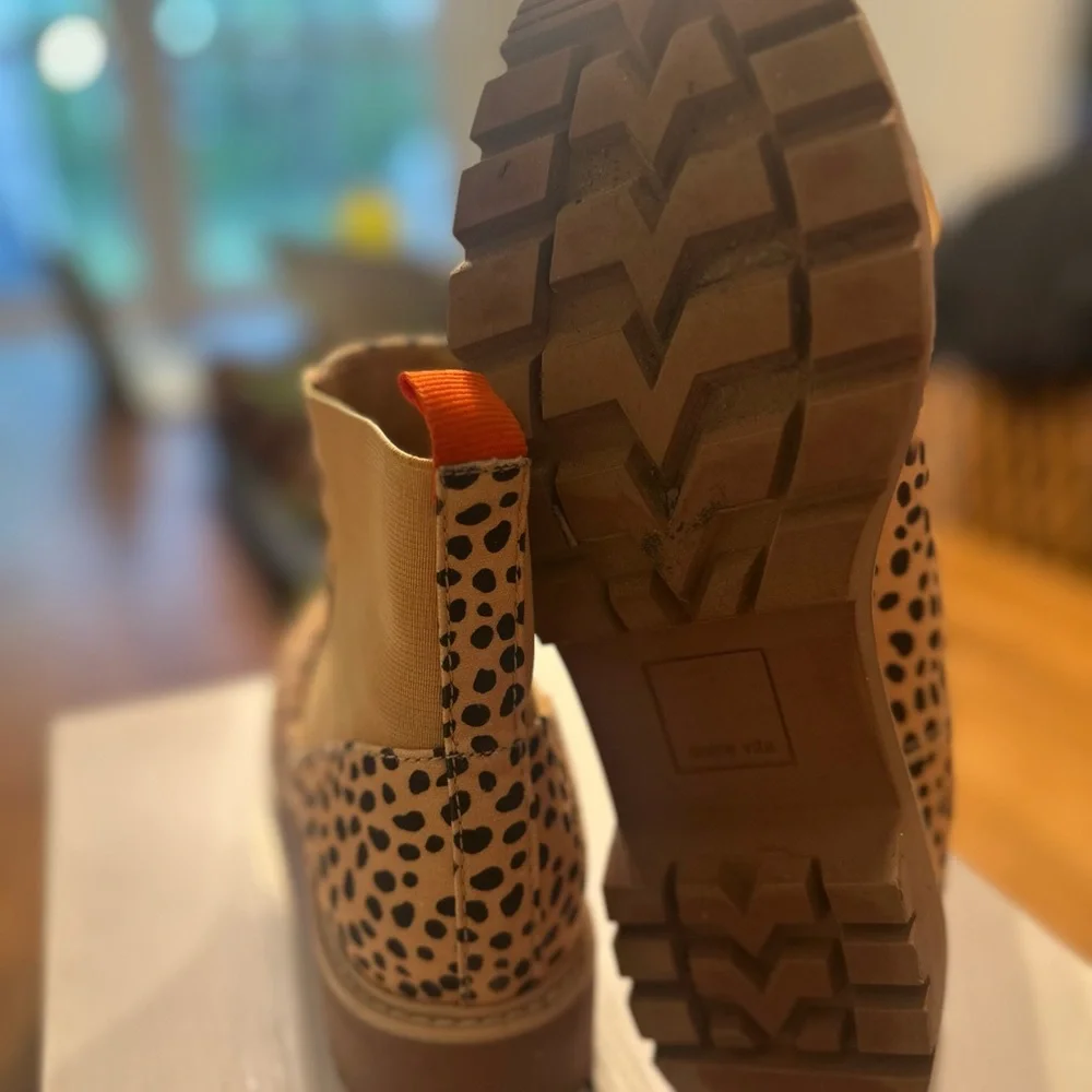 Dolce Vita Leopard Canvas Chelsea Boots with Red Pull Tab